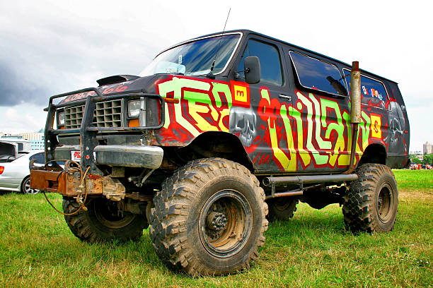 Ford Econoline Moscow, Russia - July 10, 2011: American vehicle Ford Econoline exhibited at the annual International Motor show Autoexotica. ford crossing stock pictures, royalty-free photos & images