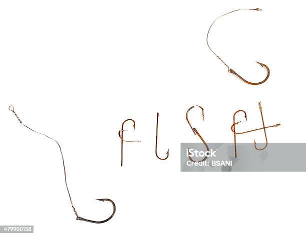 Word Fish Composed Of Old Rusty Fish Hooks Stock Photo - Download Image Now - 2015, Alphabet, Alphabetical Order