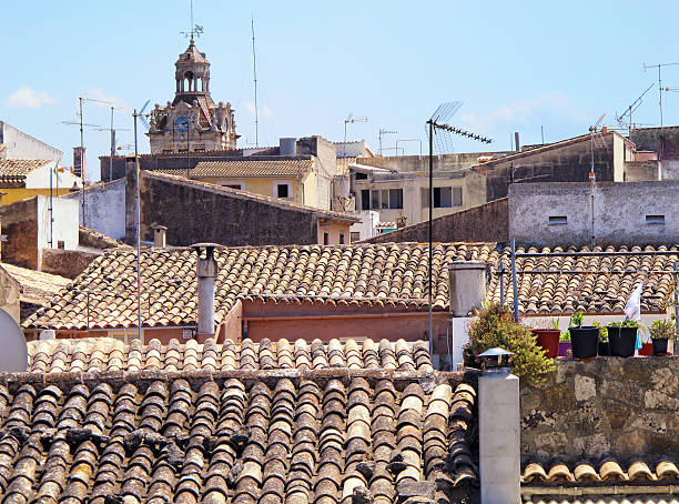 View over the roofs of Alcudia (Mallorca, Spain) with the church top of Sant Jaume