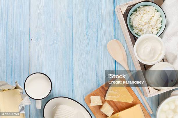 Dairy Products Sour Cream Milk Cheese Egg Yogurt And Butter Stock Photo - Download Image Now