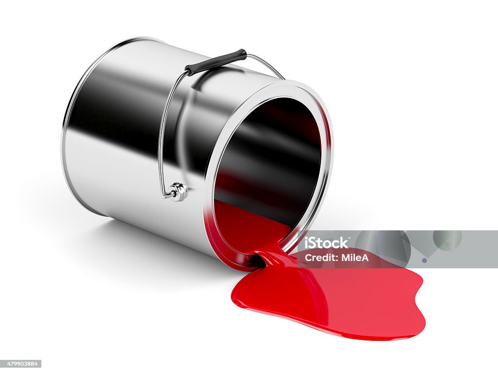 Red spilled paint Red spilled paint from metal canister Paint Can Stock Photo