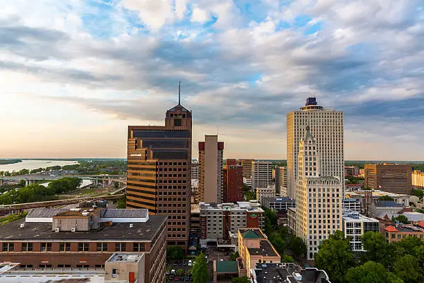 View of Memphis Downtown from the rooftop of Madison Hotel in Memphis downtown.