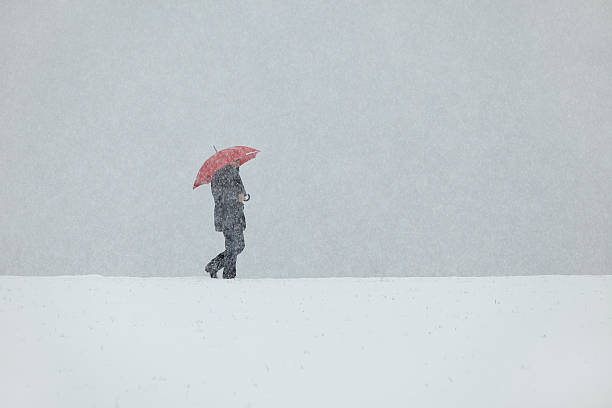 istock Man snow red umbrella 479912860