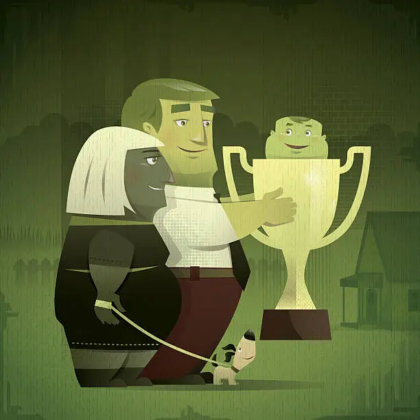 Vector illustration of couple with champion baby