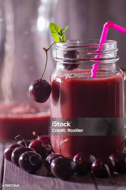 Homemade Cherries Drink With Fresh Cherry Stock Photo - Download Image Now - Cherry, Juice - Drink, 2015