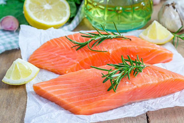 istock Fresh raw salmon fillet with rosemary and lemon 479920630