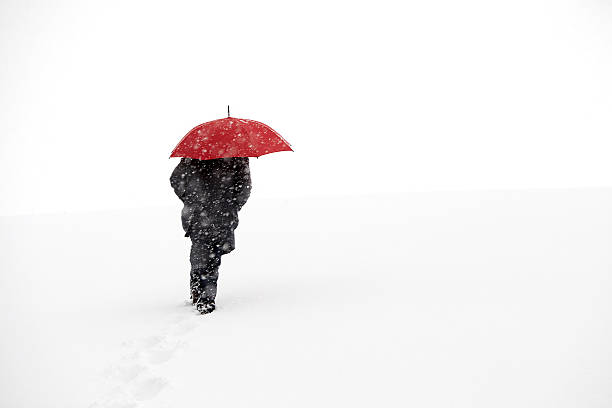 istock Man snow umbrella red mountain 479921214