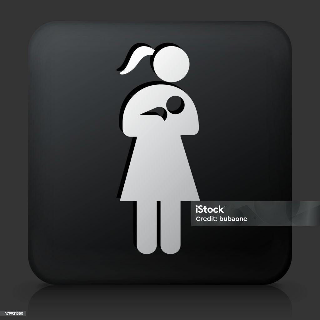 Botón negro cuadrado con mujer un bebé en período de lactancia - arte vectorial de Amamantar libre de derechos