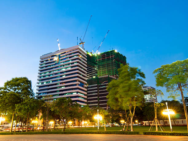 istock night shot of construction site with tower crane loader 479925583