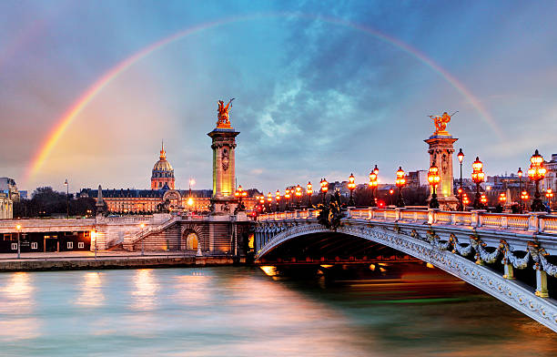 Alexander the Third bridge and Seine at night in Paris