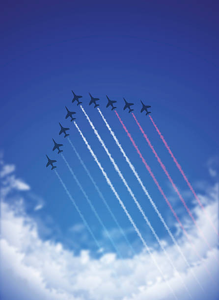 bastille day background [ air show und schwalbenschwanz contrails ] - luftfahrtschau stock-grafiken, -clipart, -cartoons und -symbole