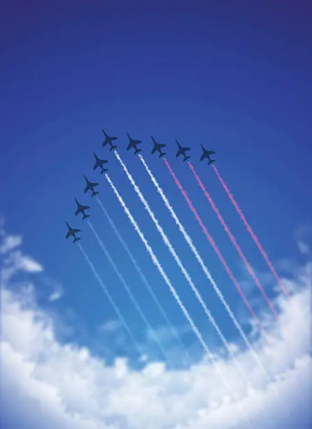 Vector illustration of Bastille Day background[Air Show and Tricolor contrails]