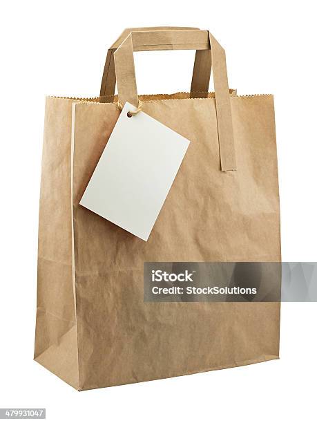 Foto de Saco De Papel Em Branco Isolado Etiqueta e mais fotos de stock de Bolsa - Objeto manufaturado - Bolsa - Objeto manufaturado, Comida para Viagem, Comprar