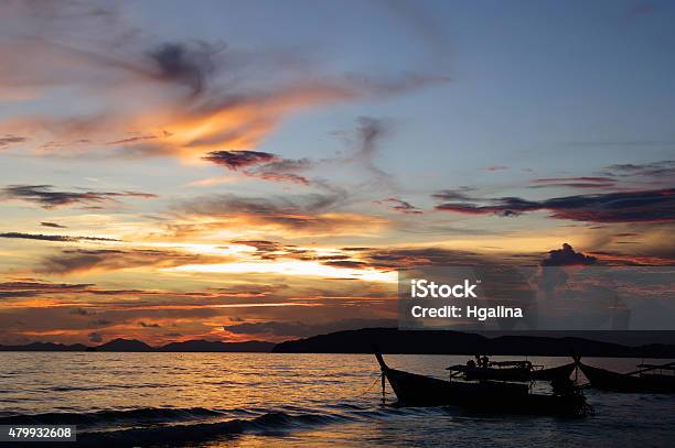 Sunset On Andaman Sea Ao Nang Beach Thailand Stock Photo - Download Image Now - 2015, Andaman Sea, Ao Nang