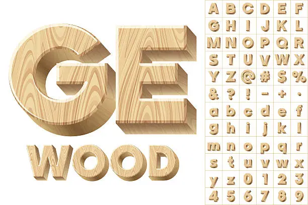 Vector illustration of Vector illustration of 3d realistic font characters of wood