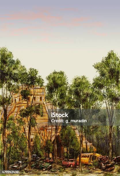 Postapocalyptic Mesoamerican Pyramid Stock Illustration - Download Image Now - 2015, Abandoned, Ancient