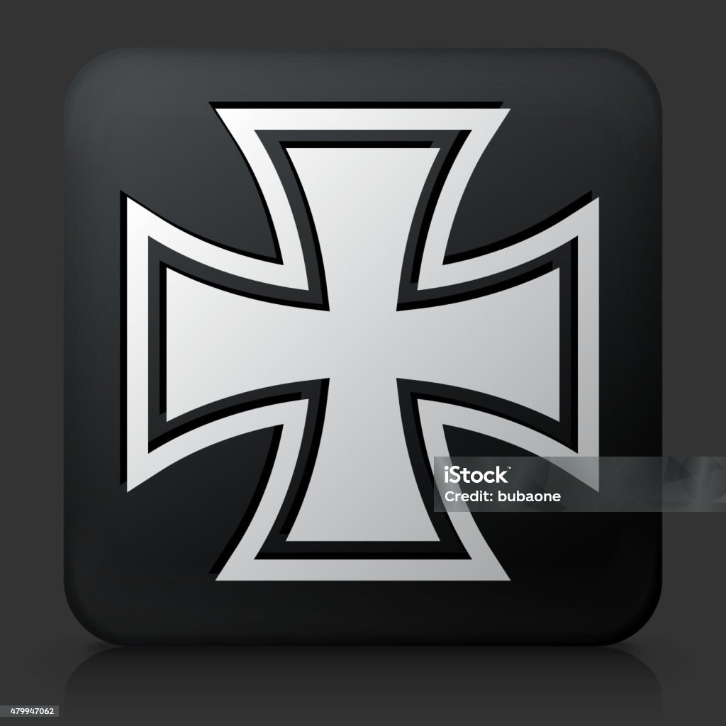 Botón negro cuadrado con cruz de hierro icono - arte vectorial de 2015 libre de derechos