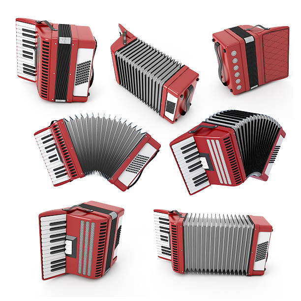 Set of accordion with different angles Set of accordion with different angles. Bayan isolated on white background. 3d illustration. Music instruments series. bellows stock pictures, royalty-free photos & images