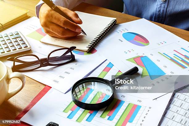 Desk Office Business Financial Accounting Calculate Graph Analy Stock Photo - Download Image Now