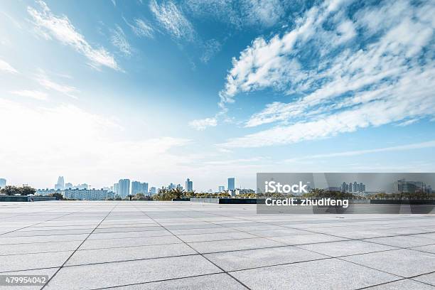Empty Square And Floor With Sky Stock Photo - Download Image Now - City, Street, Urban Skyline