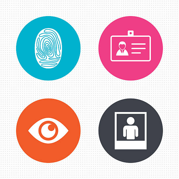 識別 id カードバッジアイコン。目のシンボル - fingerprint identity id card biometrics点のイラスト素材／クリップアート素材／マンガ素材／アイコン素材