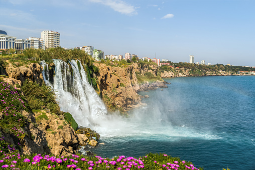 Waterfall of Duden River in Antalya,Turkey;that falling the Mediterranean Sea.