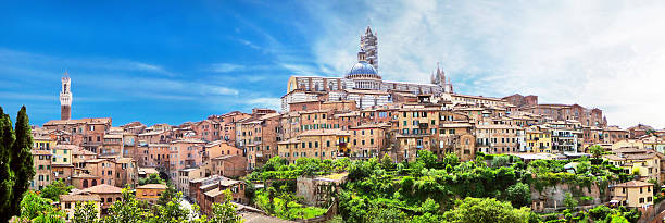 la histórica ciudad de siena, toscana, italia - torre del mangia fotografías e imágenes de stock