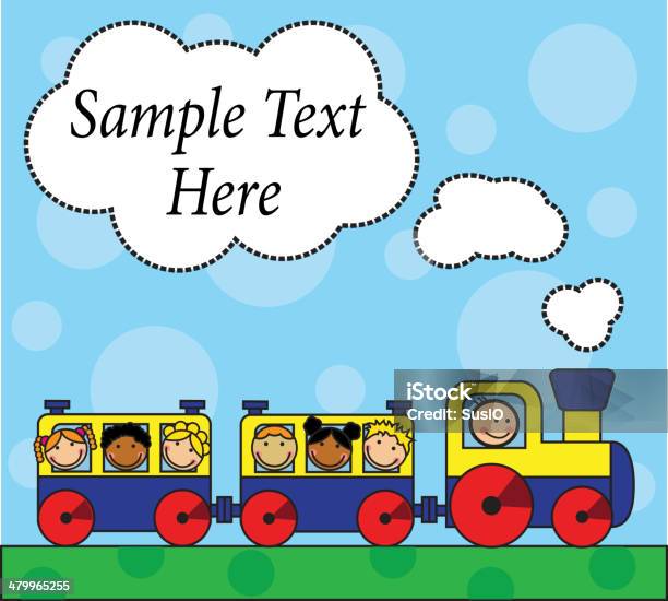 Cartoon Locomotive And Children Traveling Stock Illustration - Download Image Now - Cheerful, Child, Childhood