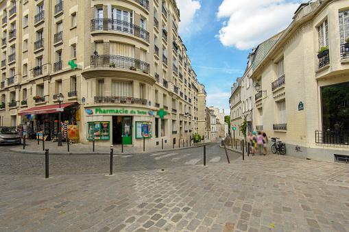 street view of Montmartre in Paris, France