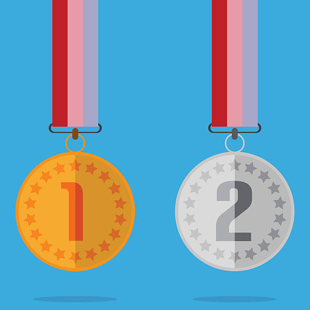 istock Medal With Color Ribbon And Shadow With Gold And Silver With Stars And Numbers 479968022