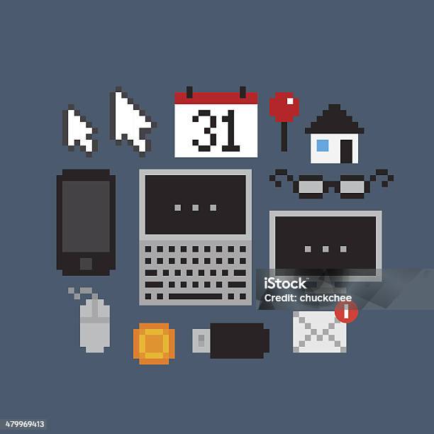 Pixel Art Symbole Stock Vektor Art und mehr Bilder von Gepixelt - Gepixelt, Laptop, Geschäftsleben