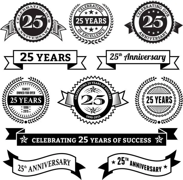 Vector illustration of twenty five year anniversary vector badge set vector background