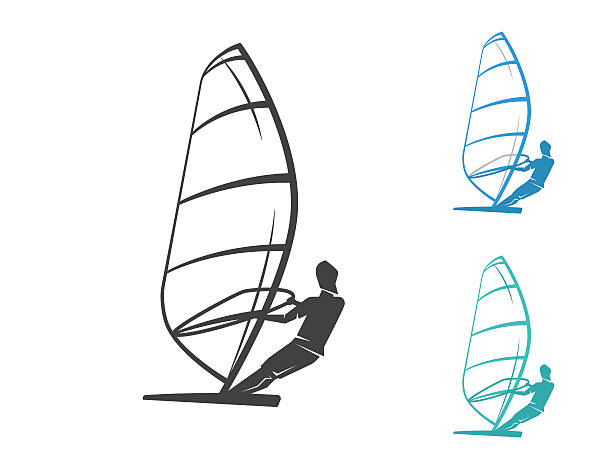 Windsurfing Windsurfing contour set of three icons isolated on white windsurfing stock illustrations