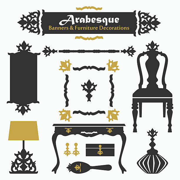 ilustrações, clipart, desenhos animados e ícones de arabesque silhueta de banners móveis e decoração set & símbolos - mirror ornate silhouette vector