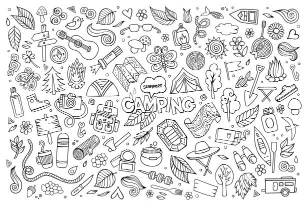 illustrations, cliparts, dessins animés et icônes de camping symboles de la nature et des objets - tent camping lifestyles break