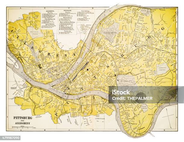 Map Of Pittsburgh 1894 Stock Illustration - Download Image Now - Pittsburgh, Map, Old-fashioned