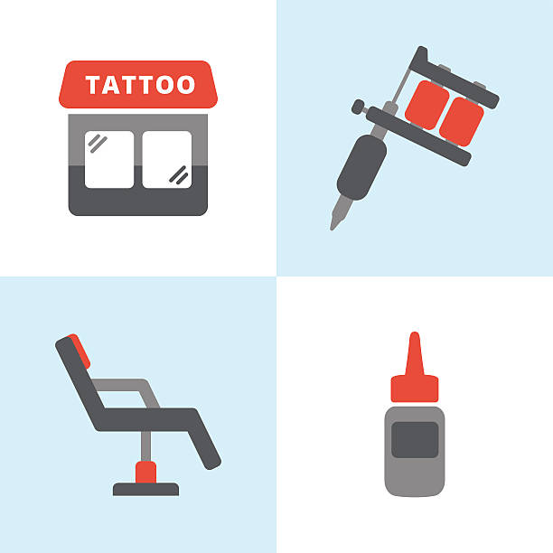 ilustraciones, imágenes clip art, dibujos animados e iconos de stock de tatuaje iconos - tattoo machine