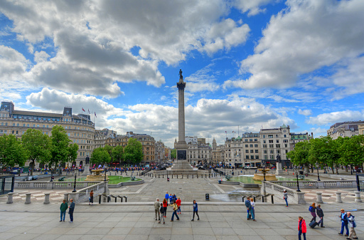 A view of Trafalgar Square and Nelson’s Column in London, United Kingdom.