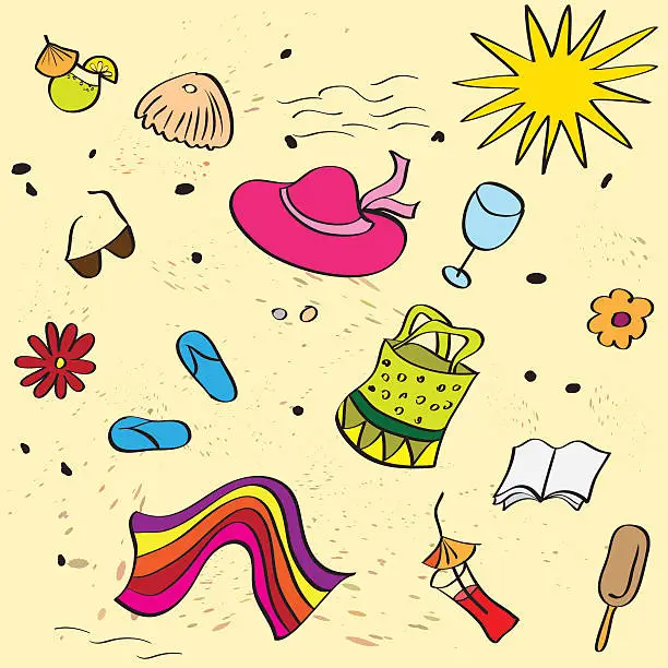 Vector illustration of summer pattern with objects