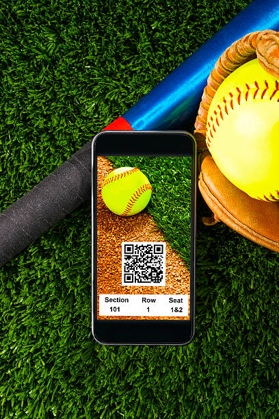 istock Smart Phone with online softball game tickets, with QR code 479994688