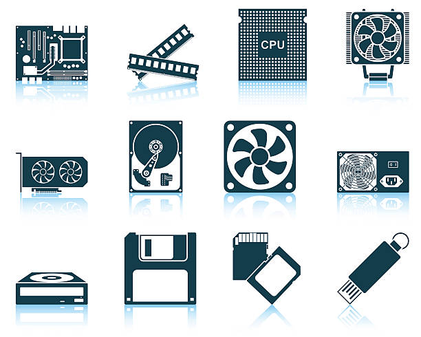 ilustrações, clipart, desenhos animados e ícones de conjunto de ícones de hardware no computador - usb flash drive illustrations