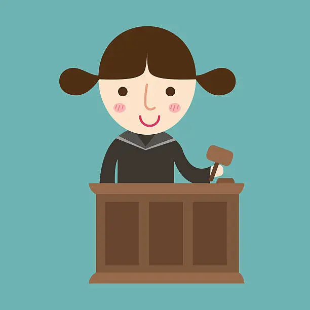 Vector illustration of judge with gavel makes verdict for law vector