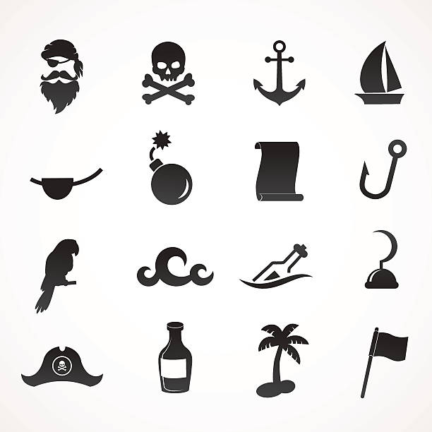 Pirate icon set. Vector art. marines navy sea captain stock illustrations