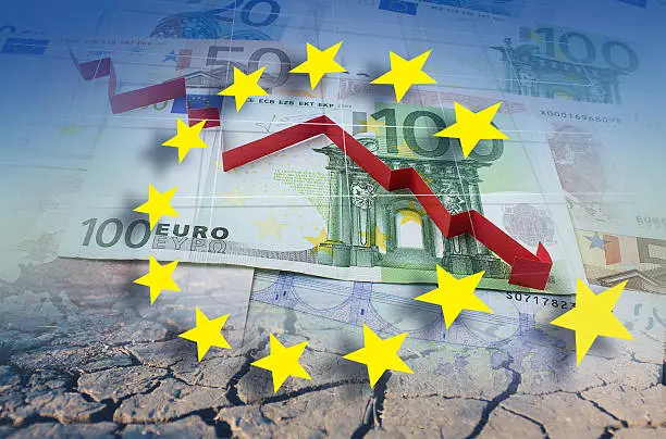European union, financial crisis in red arrow. Concept  illustration