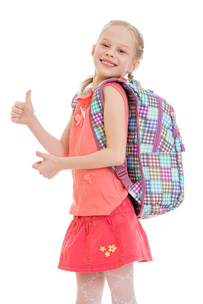 istock Cheerful little girl with a backpack 480010908
