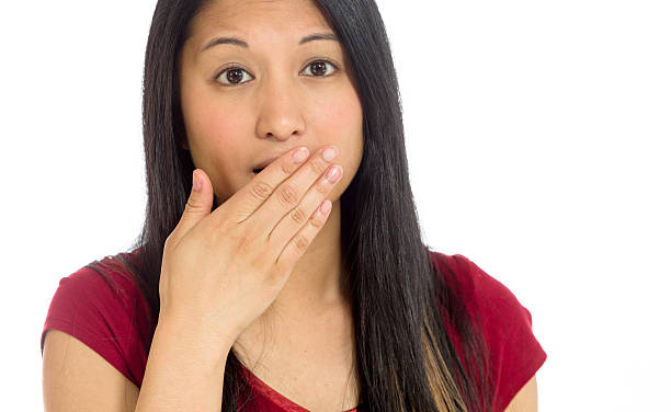 istock Model isolated covering mouth 480012130