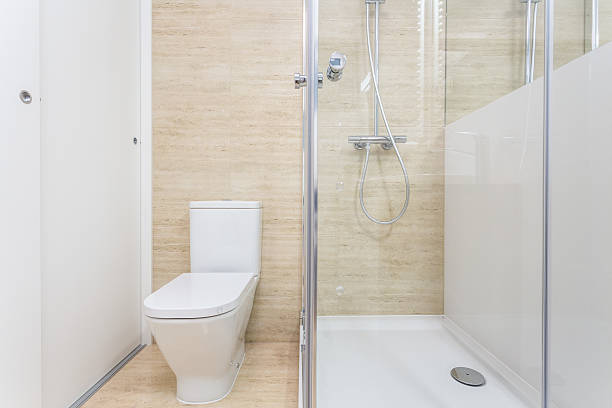 istock Glass shower in bathroom 480014674