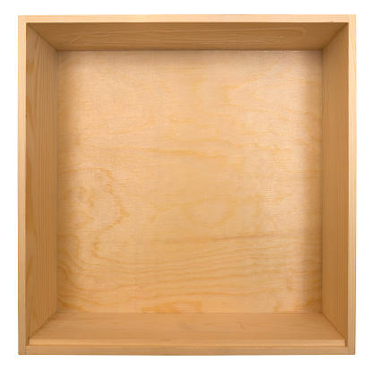 Empty wooden box isolated on white background. Clipping path included.
