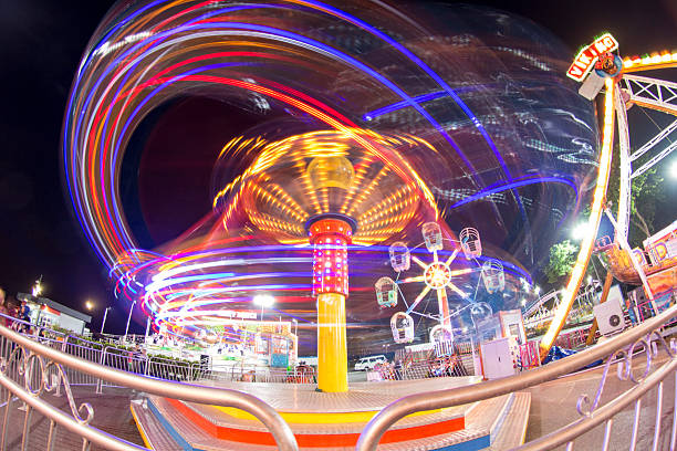 Luna Park Luna Park with light painting effect long exposure fairground ride stock pictures, royalty-free photos & images