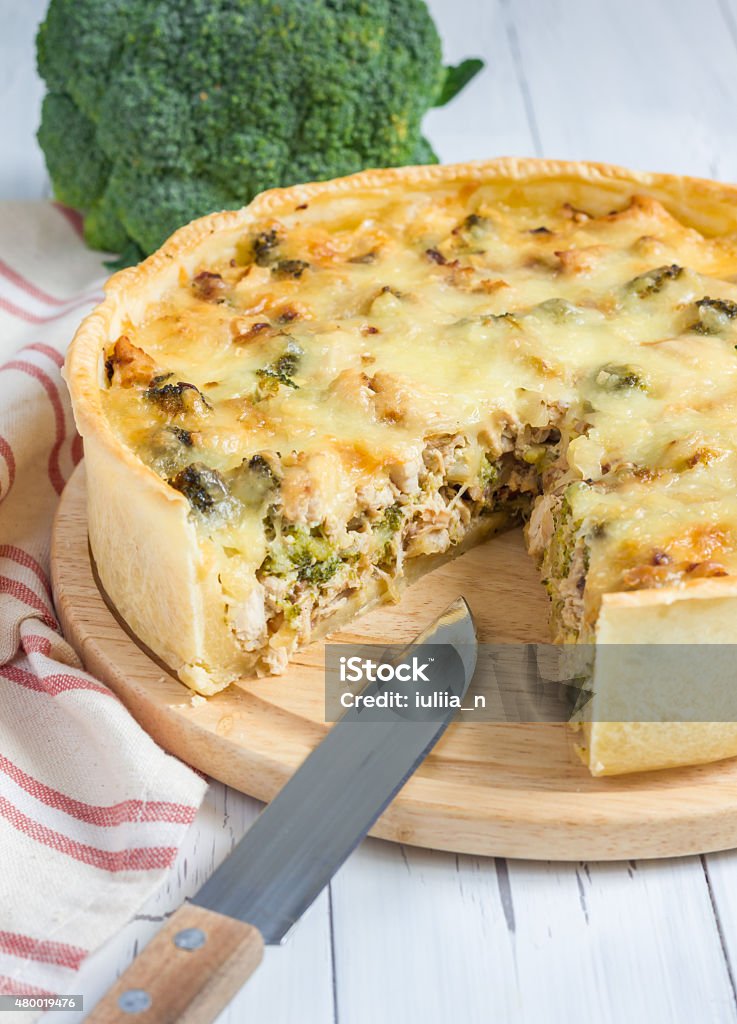 Quiche lorraine with chicken, mushrooms and broccoli 2015 Stock Photo